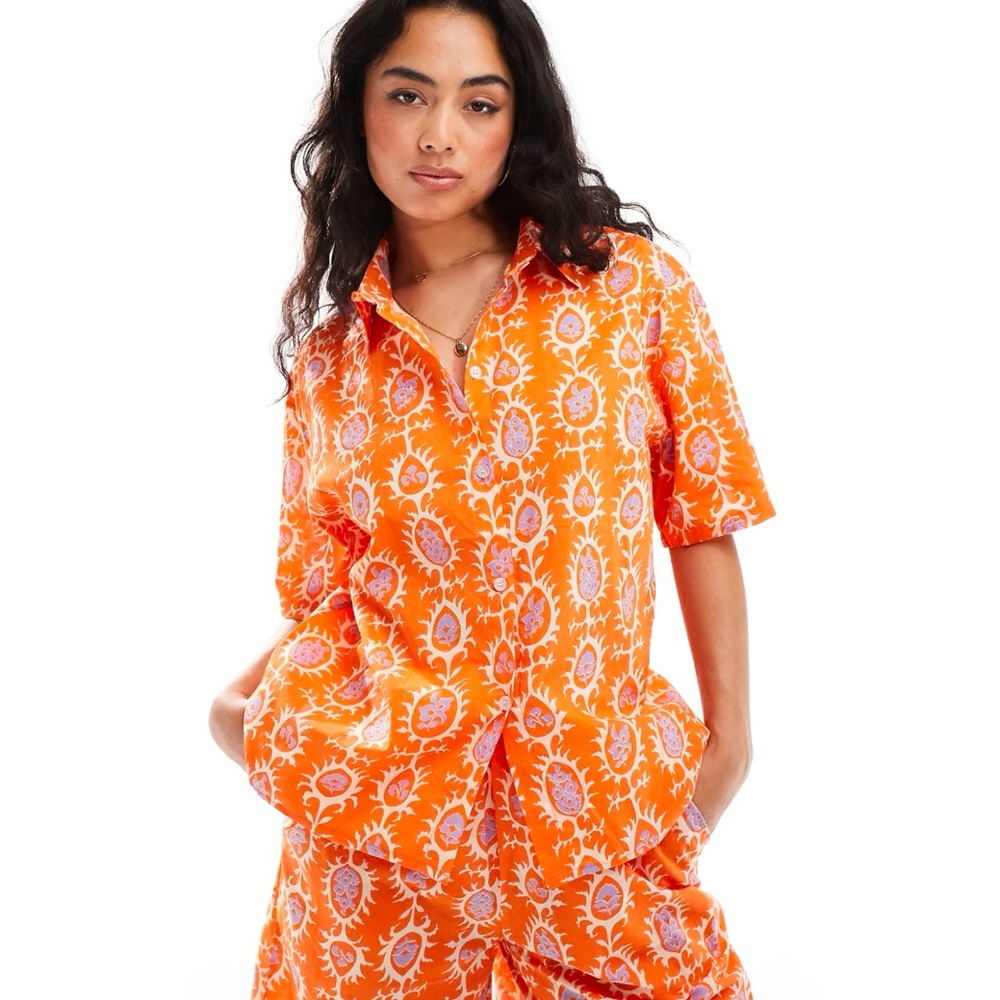 Bright Orange Patterned Two-Piece Set - image 2